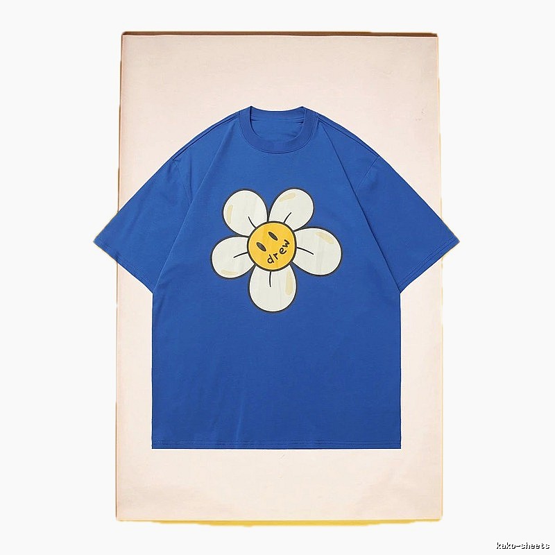 DREW Smiley Face Floral Street Style Blue T-shirt