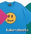 DREW Smiley Face Street Style Blue Short Sleeve T-Shirt