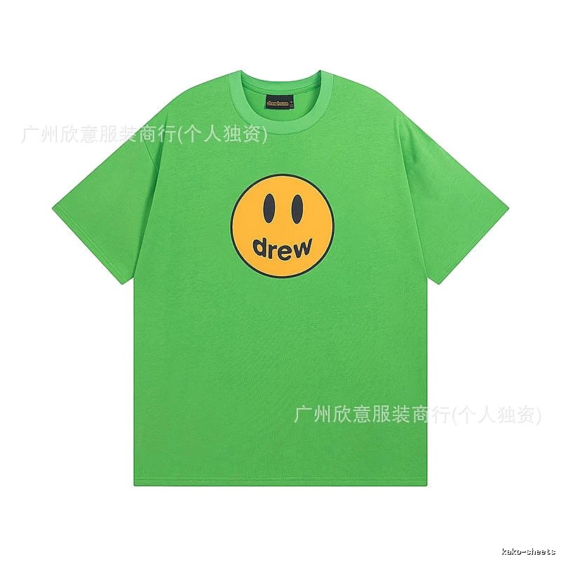DREW Smiley Face Street Style Green Short Sleeve T-Shirt