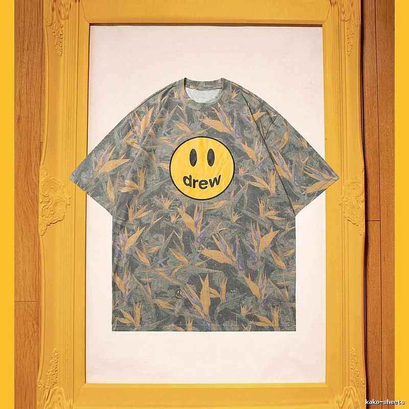 DREW Smiley Street Style Green and Yellow All-over Print Short Sleeve T-Shirt
