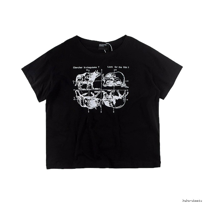 ERD Bull Print Street Style Black Short Sleeve T-shirt