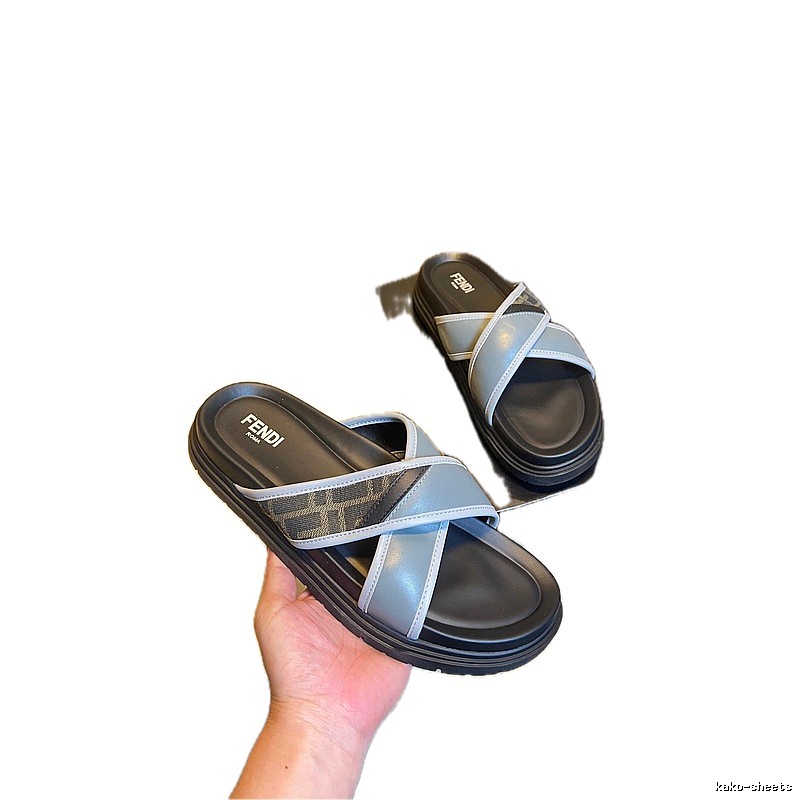 Fendi FF Monogram Casual Style Light Grey Slide Sandals
