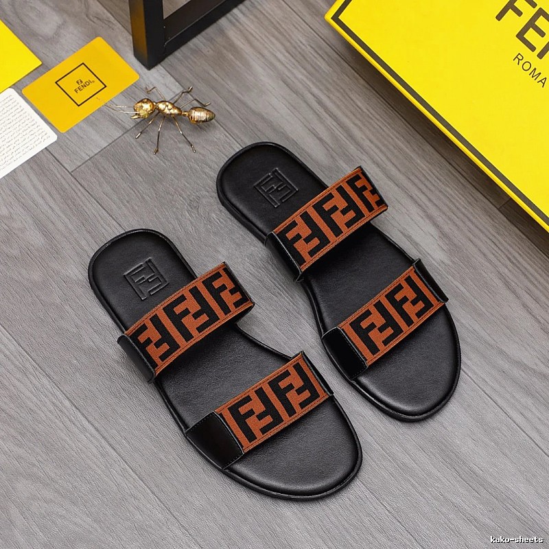 Fendi FF Monogram Streetwear Style Black and Brown Color-block Slide Sandals