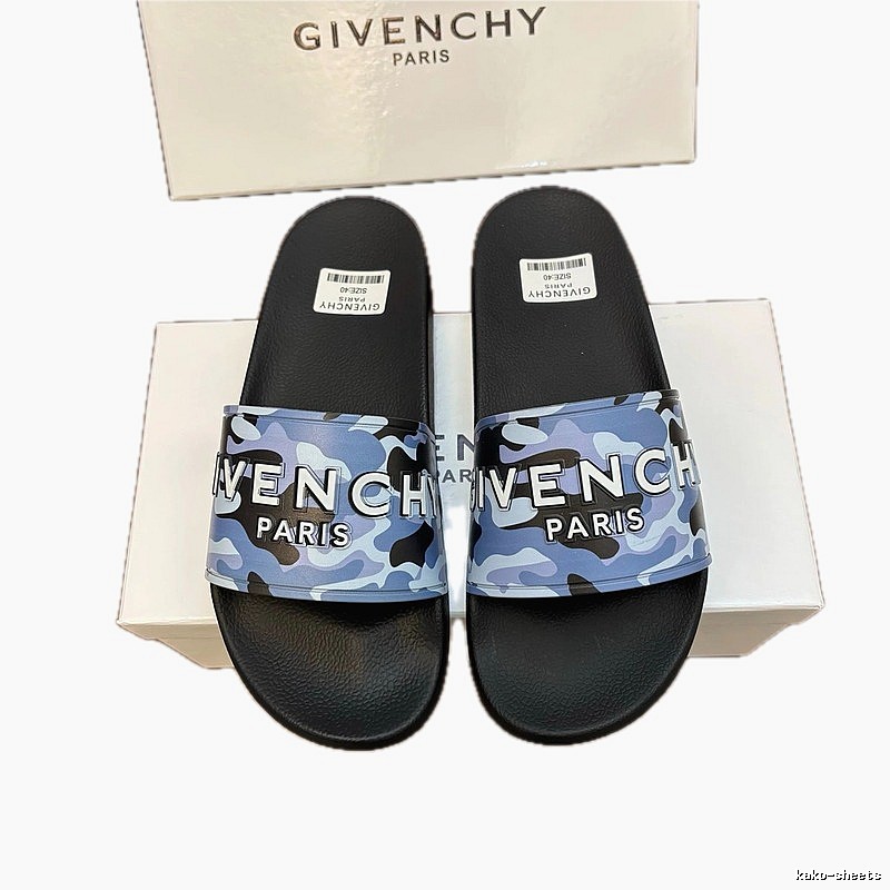 Givenchy Letter Print Camouflage Trendy Blue and Black Slides