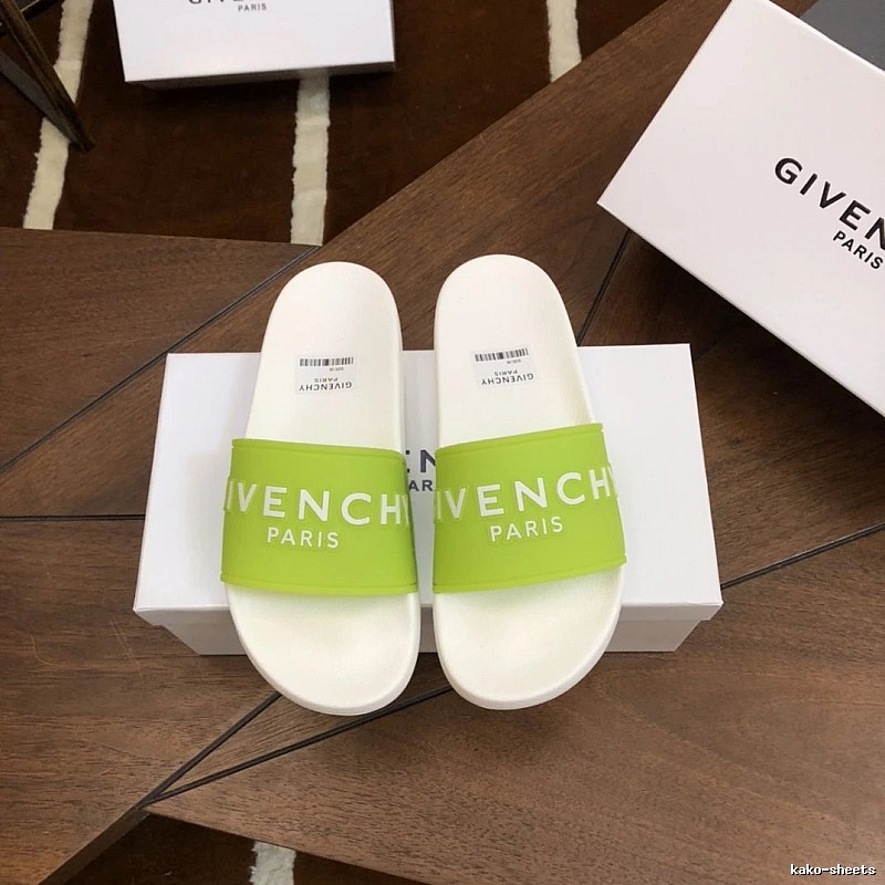 Givenchy Trendy Letter Style Fluorescent Green Spliced White Slide Sandals