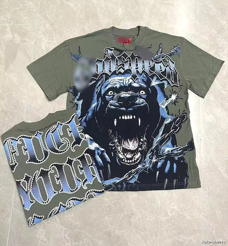 GOD Vicious Dog Series Gothic Style Army Green T-shirt
