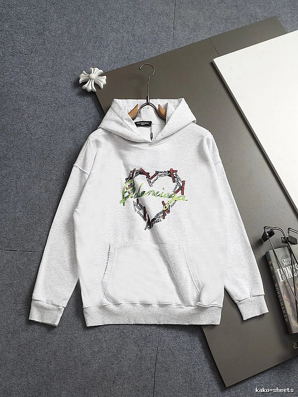 Gray Pullover Hoodie with Colorful Broken Hearts Hoodie with Zip Detail