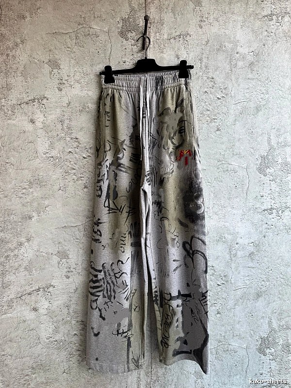 Grey Botanical Pattern Wide-Leg Pants