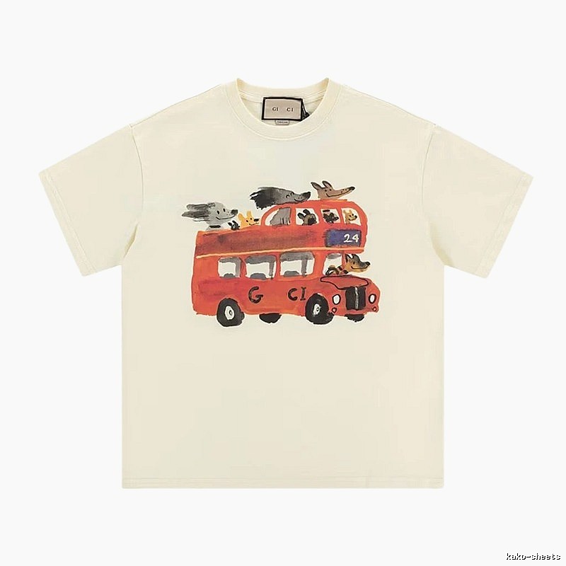Gucci Bus Print Whimsical Style Off-white T-Shirt