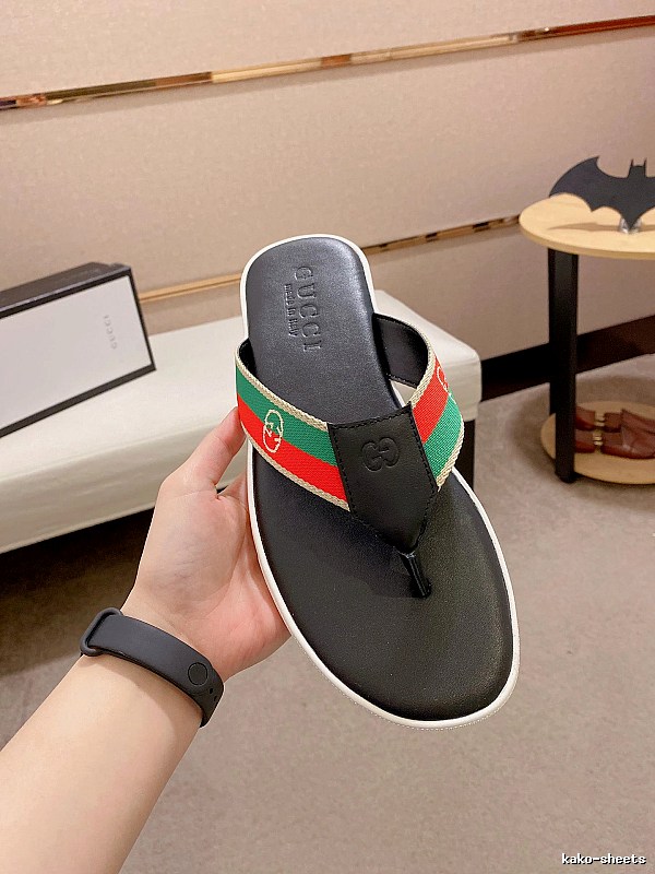 Gucci Classic Webbing Stripe Casual Black Flip-Flops