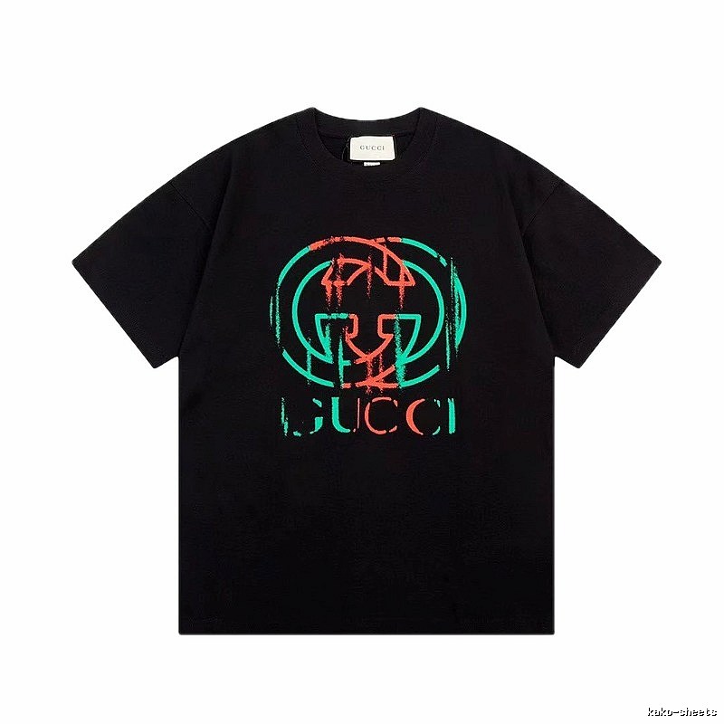 Gucci Double G Graffiti Street Style Black Short Sleeve T-Shirt