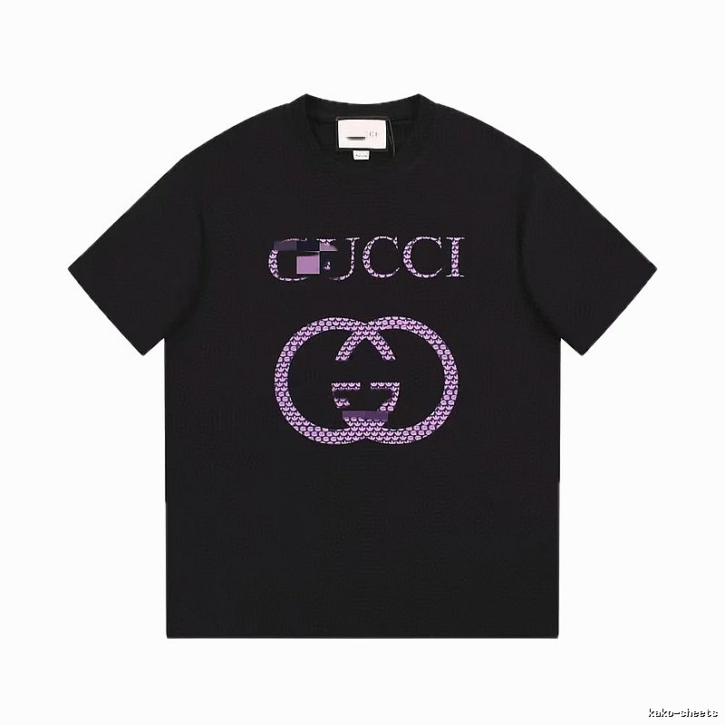 Gucci Double G Trendy Style Black and Purple Short Sleeve T-Shirt