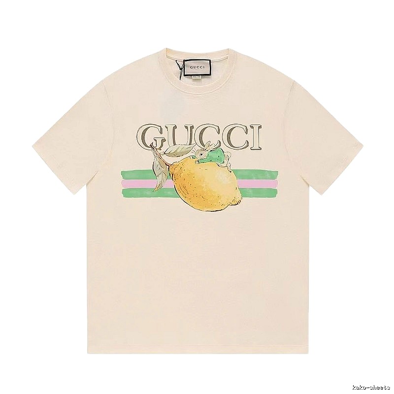 Gucci Lemon Print Casual Style Off-white Short-sleeve T-shirt
