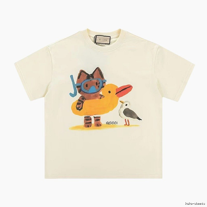 Gucci Off-white Playful Style Cartoon Print T-shirt