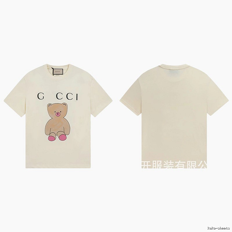 Gucci Teddy Bear Print Casual Style Off-White T-Shirt