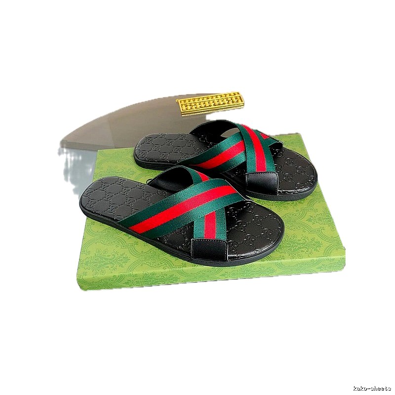 Gucci Vintage Classic Red and Green Web Stripe Slide Sandals