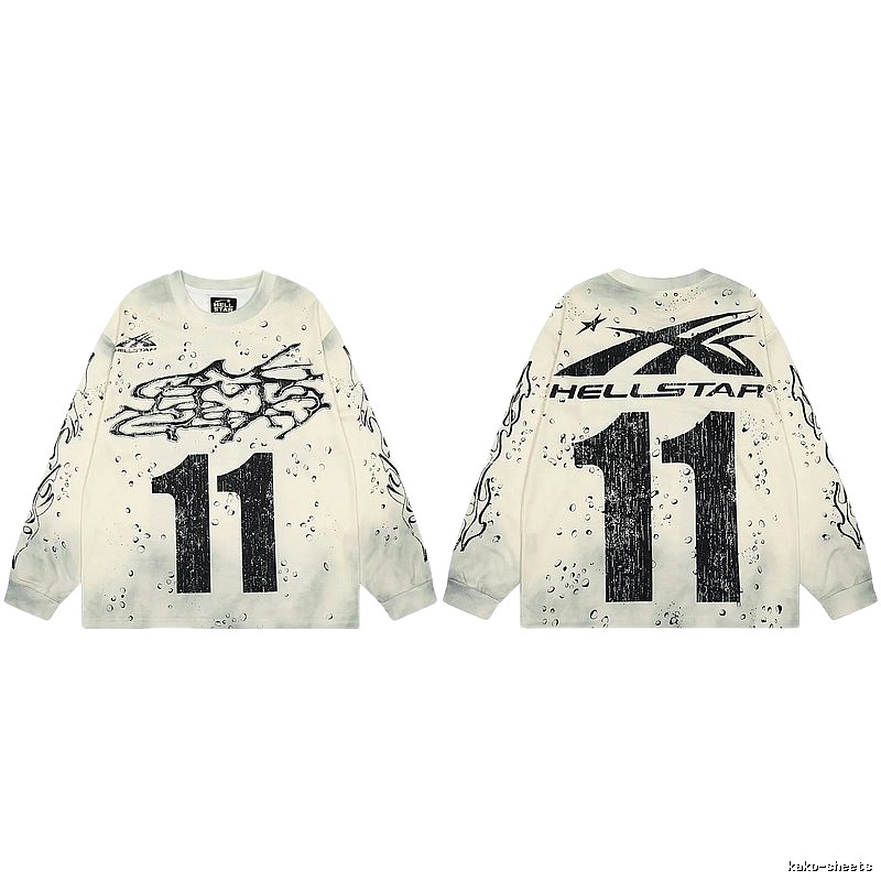 Hellstar No.11 Distressed Street Style Off-white Long Sleeve T-shirt