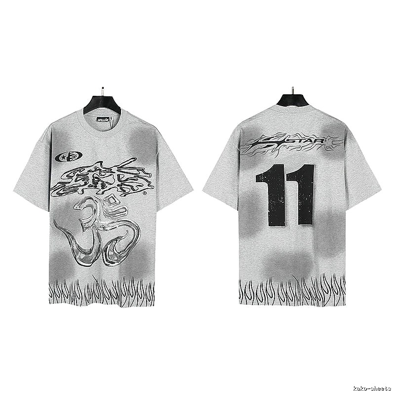 Hellstar No.11 Flame Street Style Gray T-Shirt