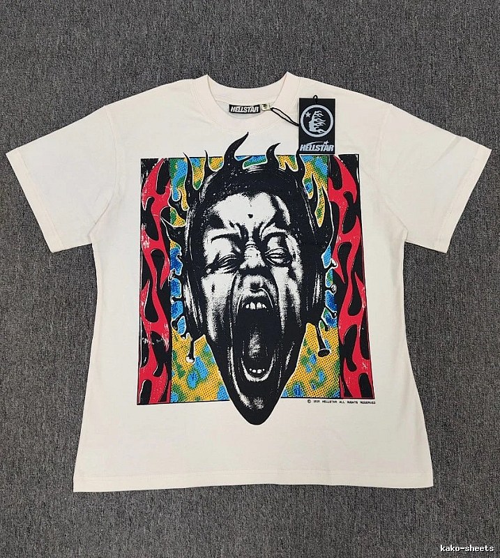 Hellstar Portrait Print Street Style Off-white T-shirt