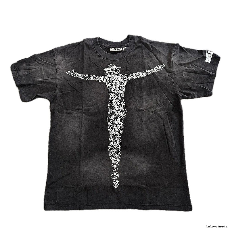 Hellstar QR Code Jesus Street Style Distressed Black T-Shirt