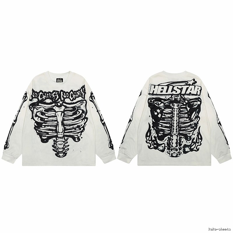 Hellstar Skull Print Dark Style Off-white Long Sleeve T-Shirt