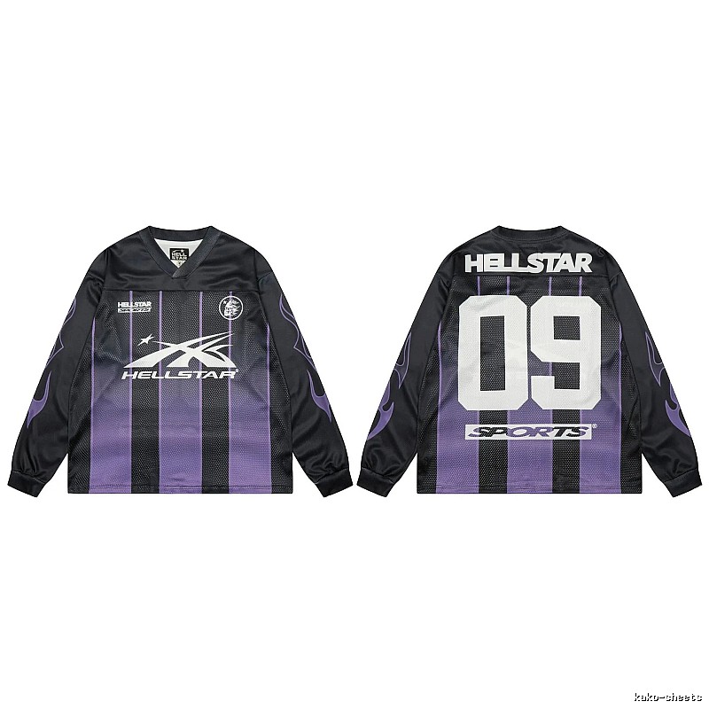 Hellstar Sporty Street Style Black and Purple Long-Sleeve Jersey