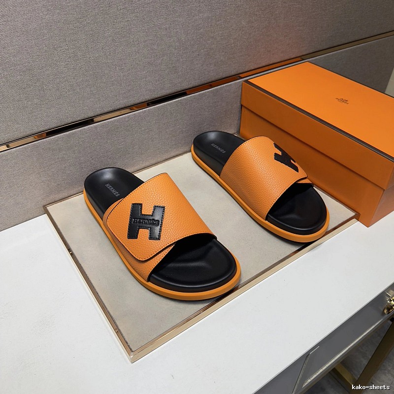 Hermès H Collection Light Luxury Style Orange & Black Slide Sandals