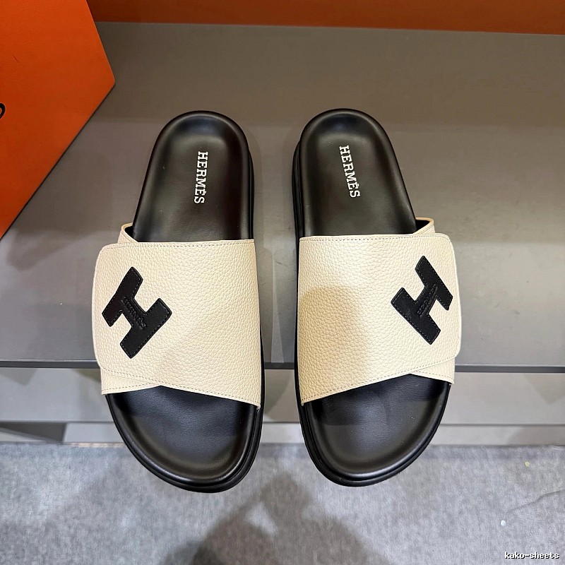 Hermès H Series Minimalist Style Beige and Black Slide Slippers
