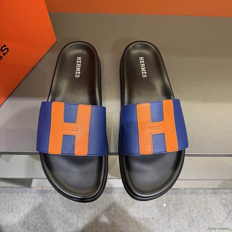 Hermès H Series Minimalist Style Blue and Orange Colorblock Slide Sandals