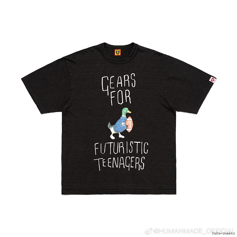 HUMAN MADE Green Duck Print Vintage Style Black T-Shirt