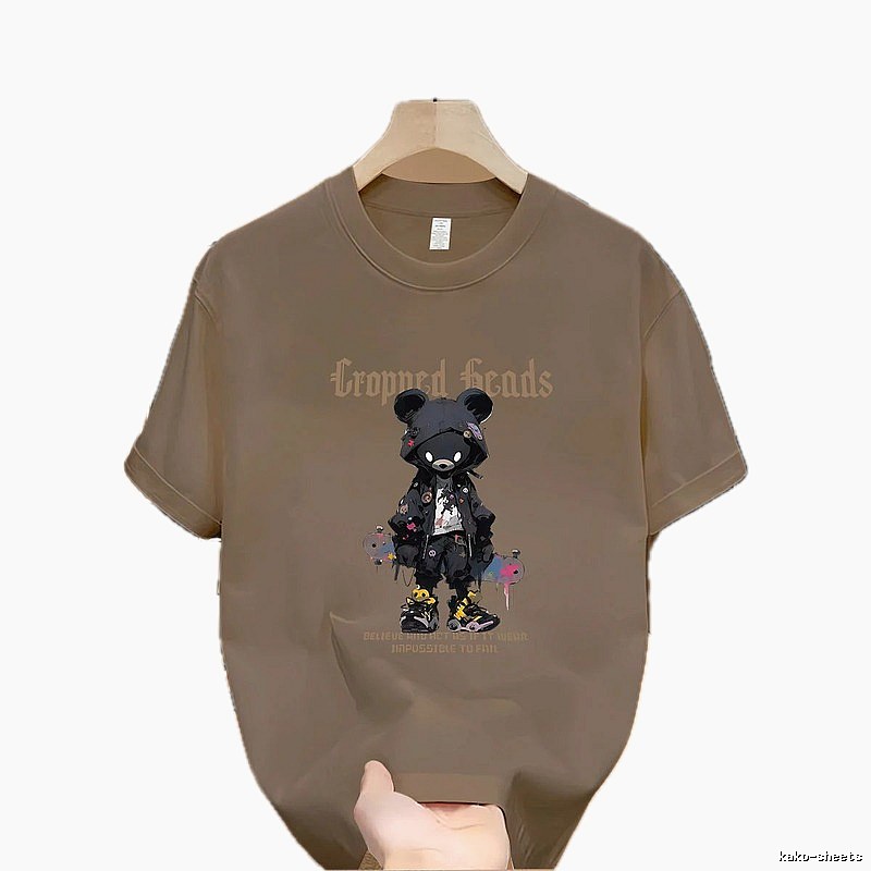 INS Streetwear Brand Skateboard Bear Street Style Khaki T-Shirt