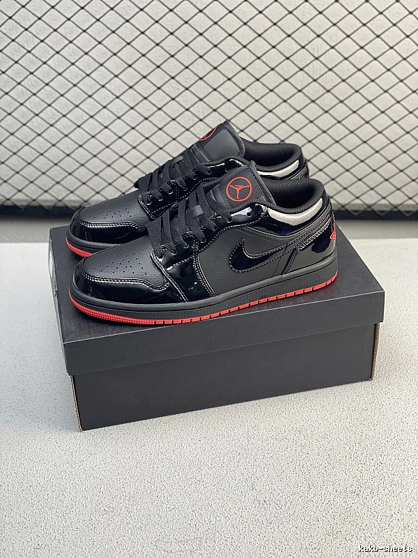 Jordan Black and Red Low-Top Sneakers, Classic Lace-Up