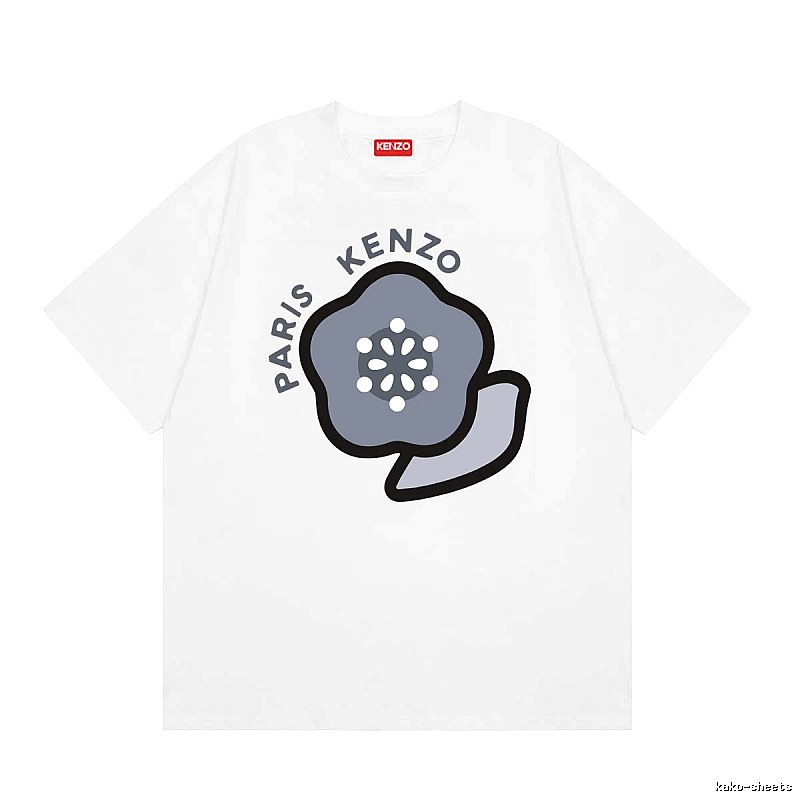 KENZO Begonia Print Casual Style White T-Shirt