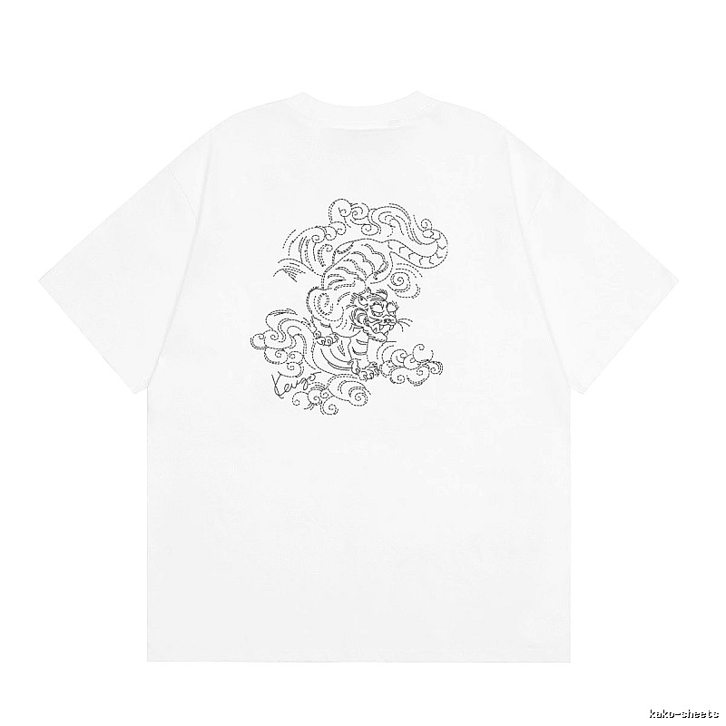 KENZO Line-drawn Tiger Chinese Style White Short-sleeve T-shirt
