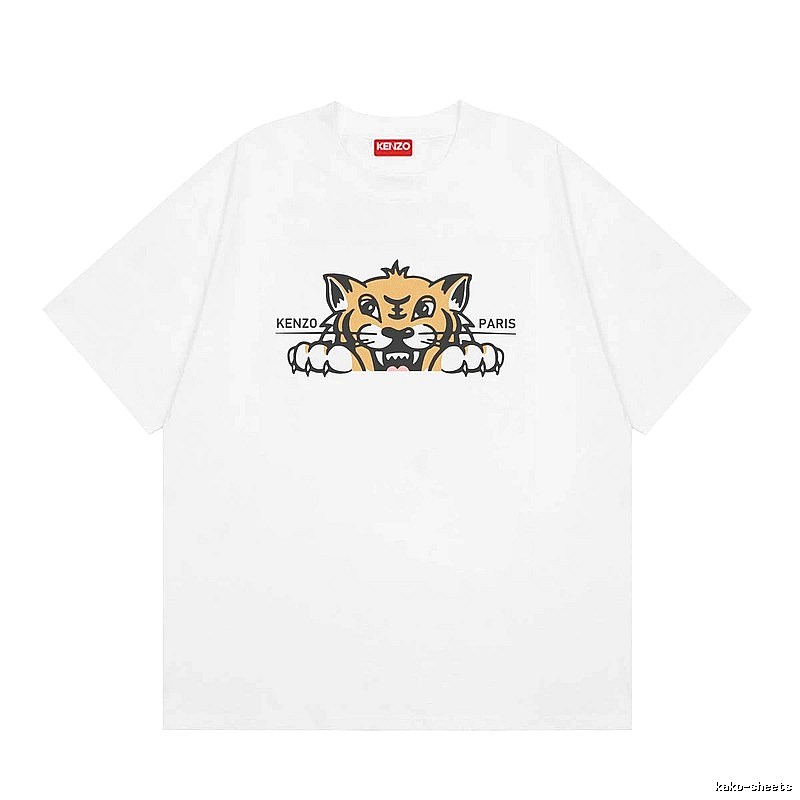 KENZO Tiger Head Series Casual Style White T-Shirt