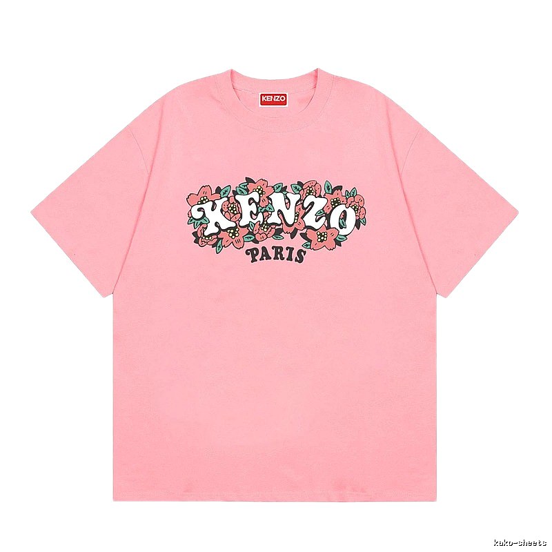 KENZO Trendy Pink Floral Print Short Sleeve T-shirt