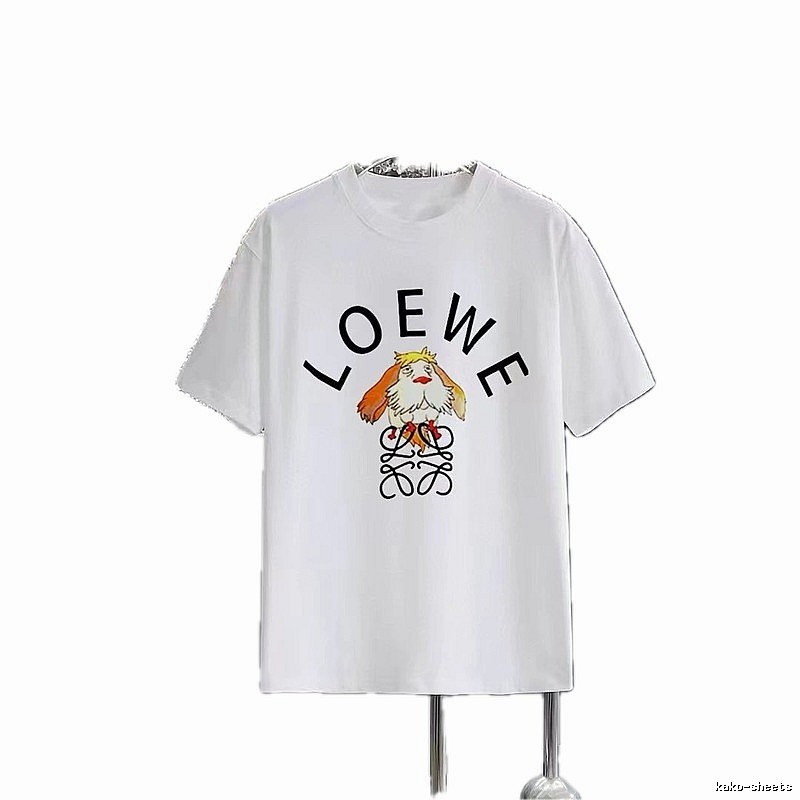 LOEWE Cartoon Print Casual Style White Short-sleeve T-shirt