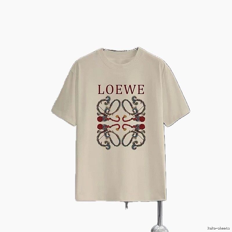 LOEWE Vintage Style Dragon Print Beige Short-sleeve T-shirt