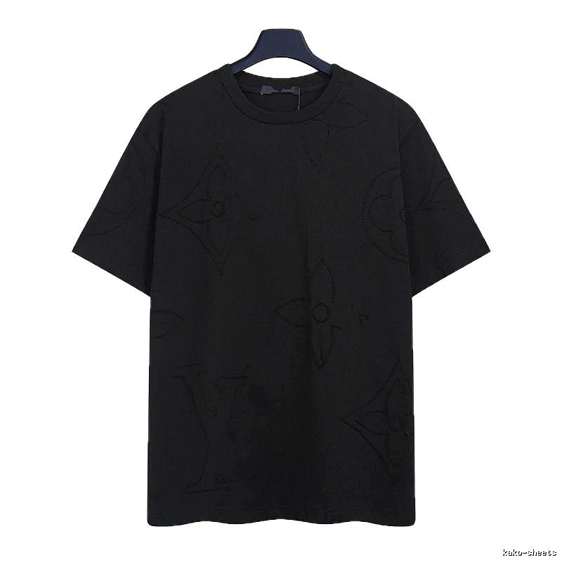 Louis Vuitton Embroidered Monogram Trendy Black T-Shirt