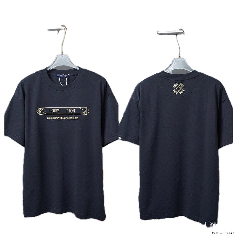 Louis Vuitton Embroidered Trendy Style Black T-Shirt