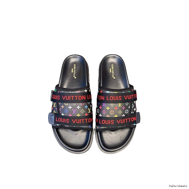 Louis Vuitton Monogram Black Multicolor Slide Sandals