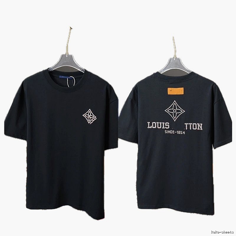 Louis Vuitton Monogram Embroidered Trendy Style Black T-Shirt