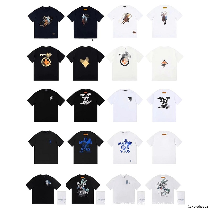 Louis Vuitton Streetwear Printed Black and White Short-sleeve T-shirt