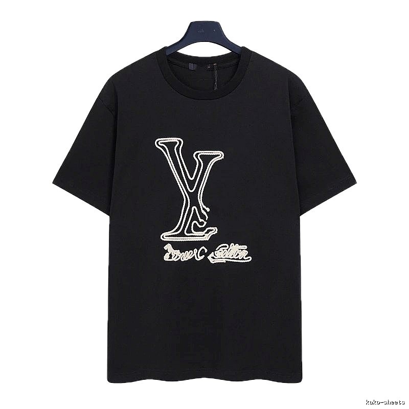 Louis Vuitton Trendy Embroidered Black Short-sleeve T-shirt