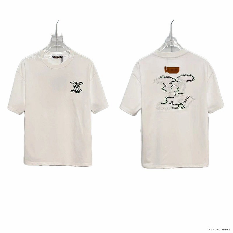 Louis Vuitton Trendy Map-Embroidered White Short-sleeve T-shirt