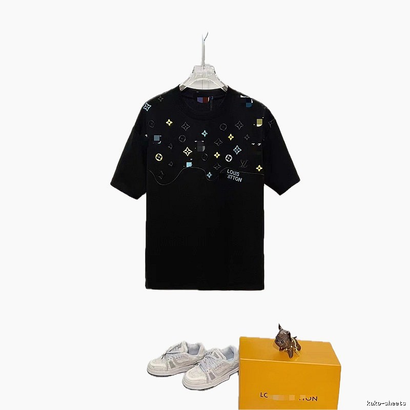 Louis Vuitton Trendy Style Colorful Monogram Black T-Shirt