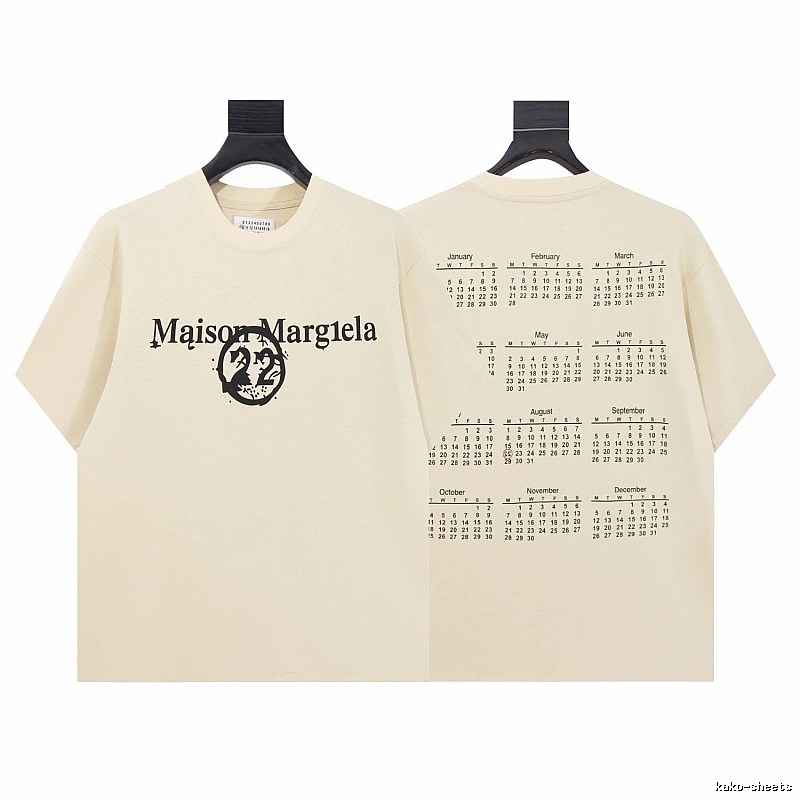 Maison Margiela Calendar Print High Street Style Beige T-Shirt