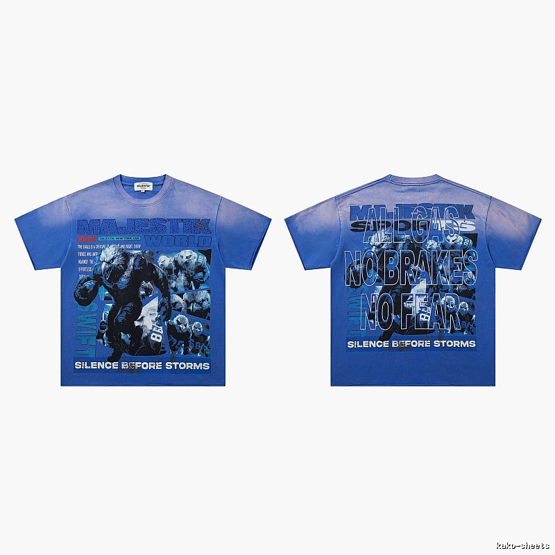 MAJESTIK American Street Style Gradient Blue Printed Short-sleeve T-shirt