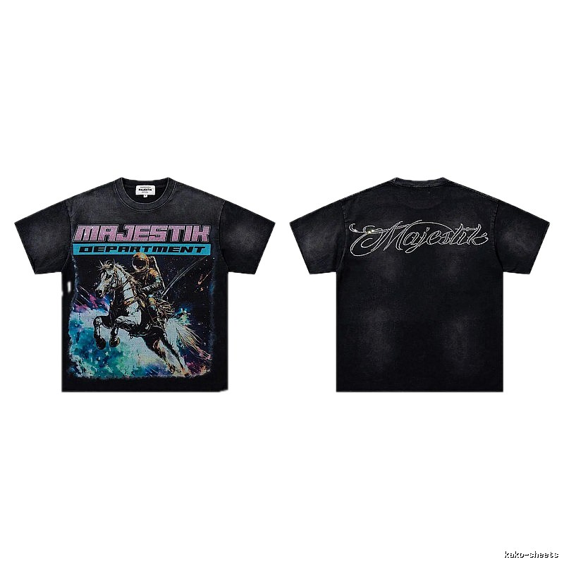 MAJESTIK Space Print Vintage Distressed Black T-Shirt