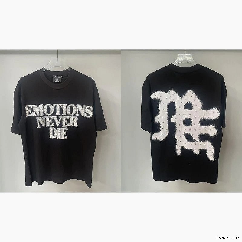 Mixed Emotion Rhinestone Street Style Black Short-sleeve T-shirt